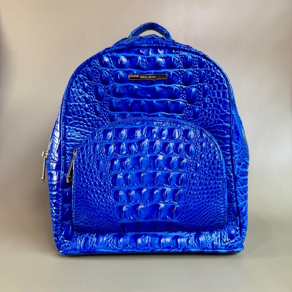 Brahmin Backpack | Cobalt Blue Croc Embossed Leather | Designer Bag - Picture 1 of 12